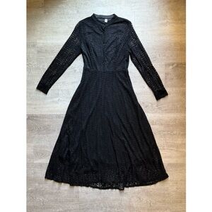 Lace Long Sleeves Button Front Midi Dress Size L Whimsygoth Witchy Dark Fairy